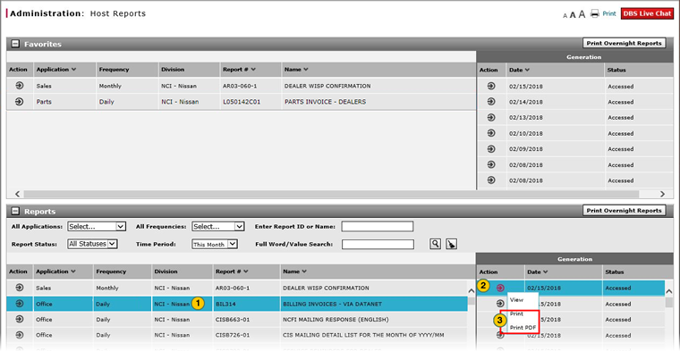 Print a Host report.